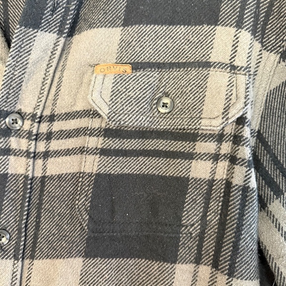 Orvis Men’s Black Grey Plaid Flannel Shirt Cotton Long Sleeve Size XL - Picture 7 of 10